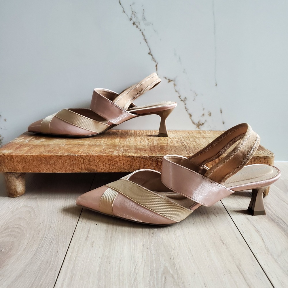 Anne Klein Islander Slingback Pump Womens 8 Neutral Pointed Toe Kitten Heel